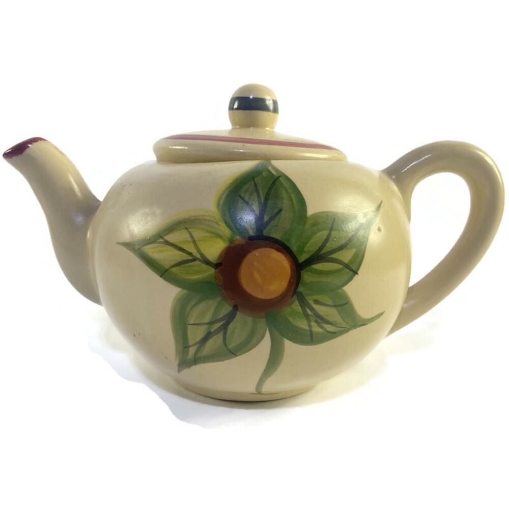 Heritage Stoneware Clay Teapot Hand Painted Flower Fired Twice Brown 378 of 600